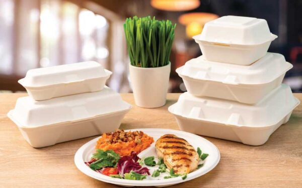 hinged container with meal closed inside